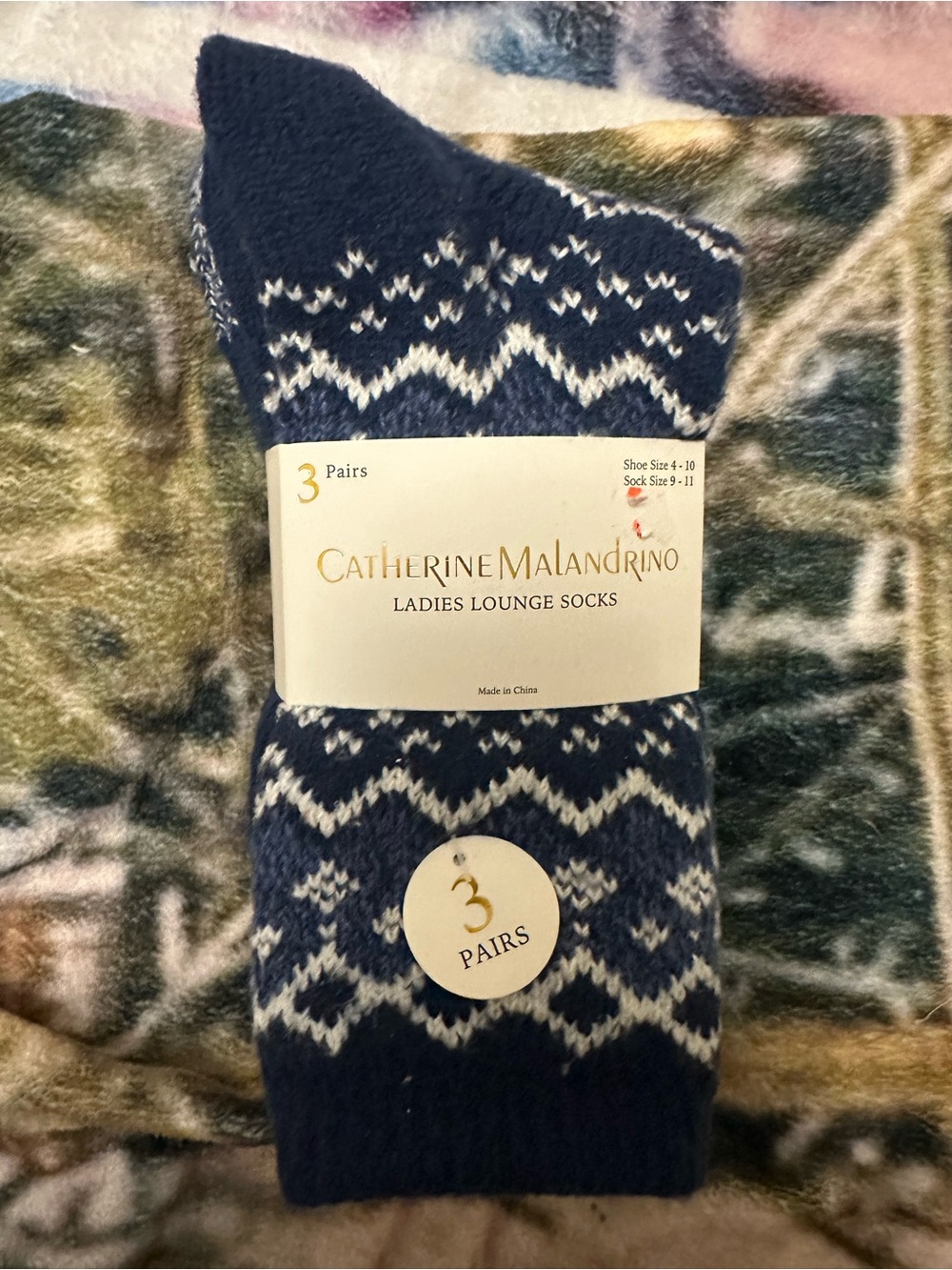 Catherine Malandrino Navy & White Fair Isle Lounge Socks (3 Pairs)
